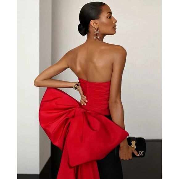 Ralph Lauren Collection Silk Red Bow Train Faille Blouse Bustier Top Corset $3k - Picture 4 of 13